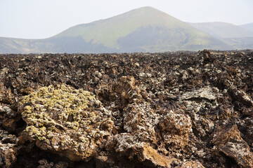 Volcanic landscape in Timanfaya in Lanzarote island in Canary Islands in Spain
