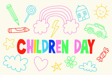 Fototapeta na wymiar Children's Day and Linear Object Design Set