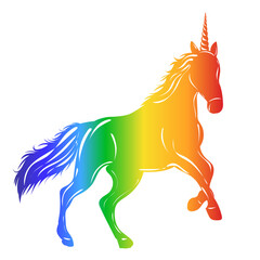 Obraz na płótnie Canvas silhouette unicorn rainbow on white background