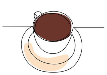 coffee mug drawing by one continuous line, vector