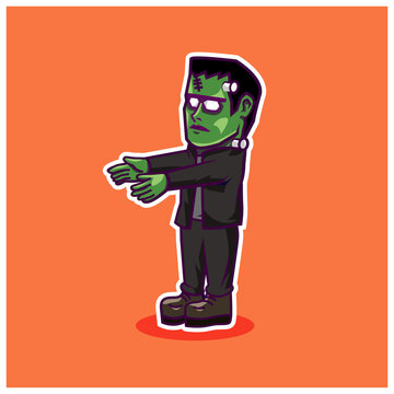 Cute frankenstein halloween character vector