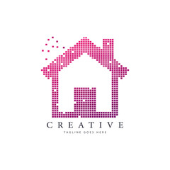 HOUSE LOGO ICONS WITH GRADATE COLOR LOGO PIxEL SHAPES