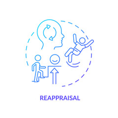 Reappraisal blue gradient concept icon. Positive mindset. Reduce negative impact. Cognitive change abstract idea thin line illustration. Isolated outline drawing. Myriad Pro-Bold font used