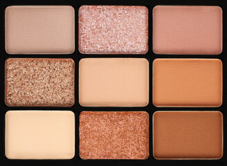 Palette of eyeshadow isolated on white background, top view