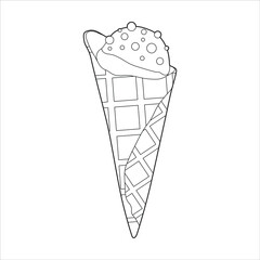 Vector image of ice cream in a waffle cone on a white background. Coloring.