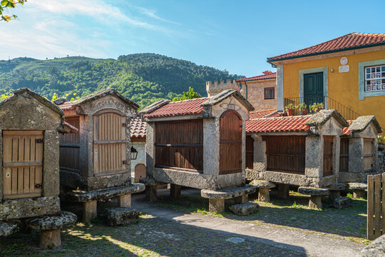 Old traditional espigueiro granary food storehouse in Sistelo, Arcos de Valdevez, Viana do Castelo, Portugal, Europe