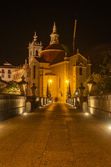 Fototapeta na wymiar View of Amarante historic city in Portugal with the St. Goncalo church on Tamega River and Sao Goncalo bidge at night