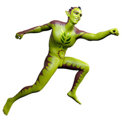 3D Rendering Green Alien on White