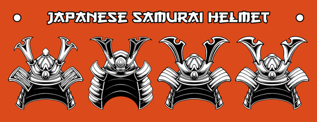 Fototapeta na wymiar Japanese samurai helmet design vector set bundle