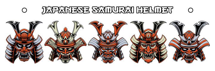 Japanese samurai helmet design vector set bundle