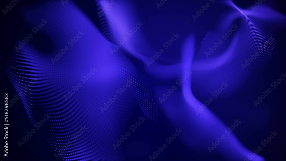 Wall mural futuristic abstract fractal dynamic swirl curves glowing grid waves. 3d video loop blurred blue chri