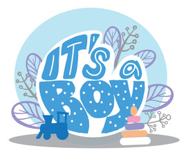 Cute baby baby boy with phrase It's a boy