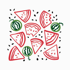 Watermelon hand drawn doodle icons. Doodle clip-art.