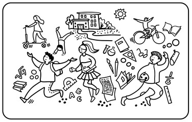 Hand drawn colored holiday elements. Colorful sketchy doodles.