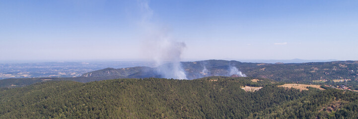 Aerial view of Wildfire on mountain forest, Divcibare, Serbia