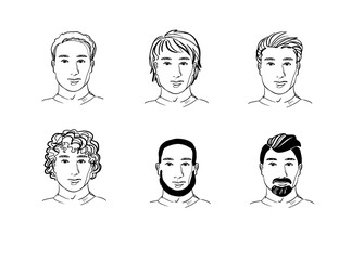 Man hairstyle set. The faces of a young man.