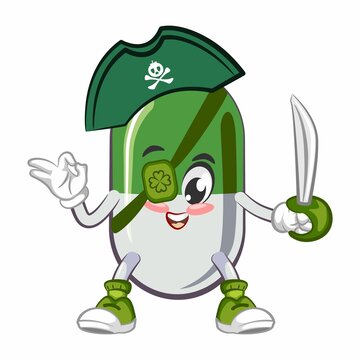 vector illustration of cute capsule mascot being pirate