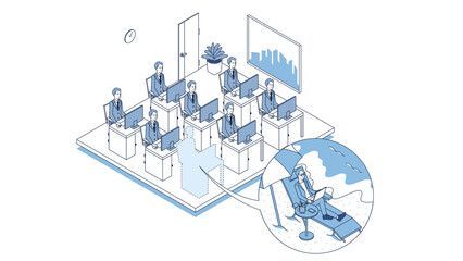 オフィスを飛び出してリゾート地で働く会社員の男性