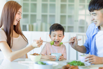 Happy Asian  family having dinner at home
