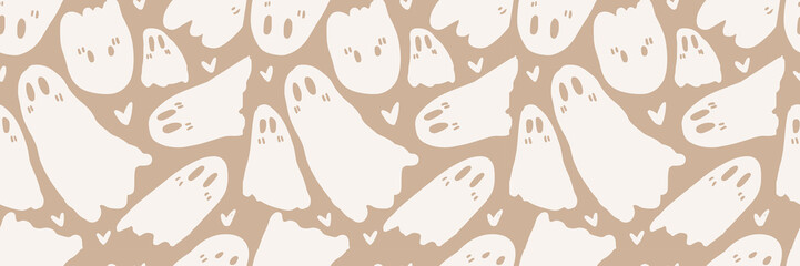 Cute halloween ghost seamless pattern. Vector illustration. Repeat print background for kids and home decor projects