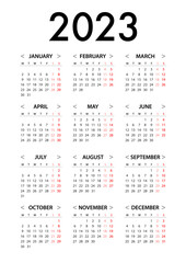 Calendar for 2023 Week Starts Monday. Simple Vector Graphic