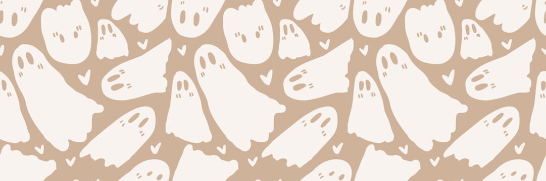 Cute halloween ghost seamless pattern. Vector illustration. Repeat print background for kids and home decor projects