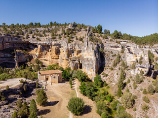 Ermita de San Bartolomé, Siglo XII, Parque Natural del Cañón del Río Lobos, Soria, Comunidad Autónoma de Castilla, Spain, Europe