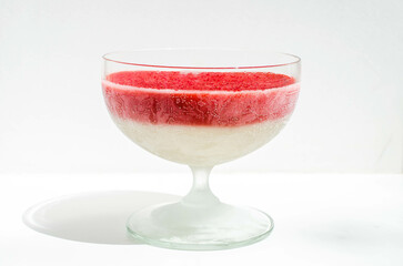 Summer ice dessert with strawberry in creamer stock photo