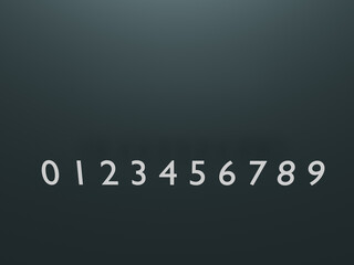 数字。微妙に発光している文字。3DCG。斜め上から。