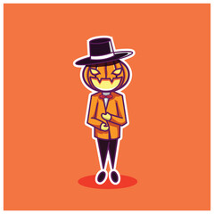 cute pumpkin head halloween character vector