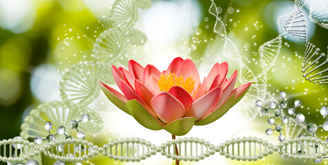  3D image of DNA chains and lotus flower image