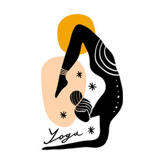 Boho sacred magic woman mystical symbol flat holistic healing meditation. Reiki new age concept modern abstract silhouette. - obrazy, fototapety, plakaty