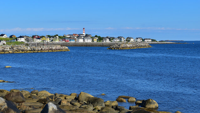 Alnes coastal village with lighthouse, Godoya island,, Norway