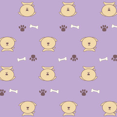 Fototapeta premium Seamless hand drawn cute brown paw, light brown dog and white bone pattern vector isolated on pink background. Design for wrapping paper, tablecloth, gift paper, background, wallpaper and decor.