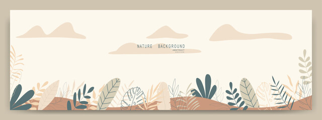 Abstract nature background with leaves and plants. Copy space for text. Vector illustration