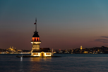 Sunset at Maiden's Tower, one of the famous symbols of Istanbul , Local name is "Kiz Kulesi "
