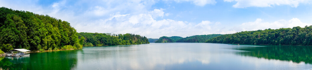 Wahnbachtalsperre near Siegburg. Dam overlooking the lake and the surrounding nature.