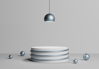 Set of gray and white realistic 3d cylinder stand podium Pedestal in the abstract with lamp 