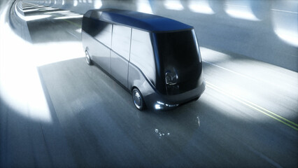 Fototapeta na wymiar Futuristic sci fi tunnel. futuristic bus. 3d rendering.
