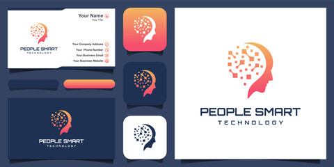 Head human smart technology digital logo design vector
