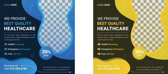 Health Care social media post, Webinar social media template collection. Modern Medical banner, Creative Digital Marketing design. Square Flyer Template with Editable, Instagram post story web banner.