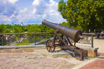 Historical cannons on the hill in Chernigov, Ukraine