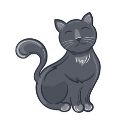 Vector illustration cute grey cat with narrowed eyes enjoys him life.