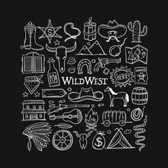 Wild Western. Adventure Background. Icons collection for your design