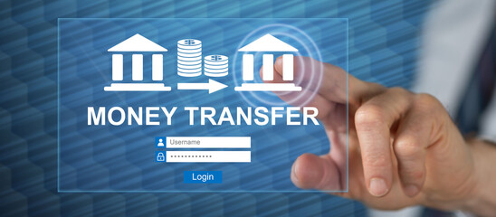 Man touching a money transfer concept