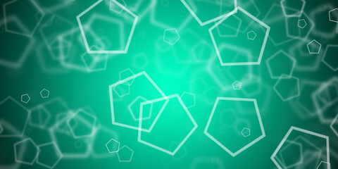 Abstract light green background with flying pentagonal shapes