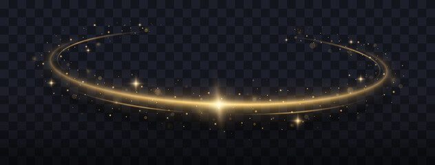 Golden sparkling light trail. Magic light trail of glittering comet tail. Shimmering golden wave with glitter. © FlammaChe