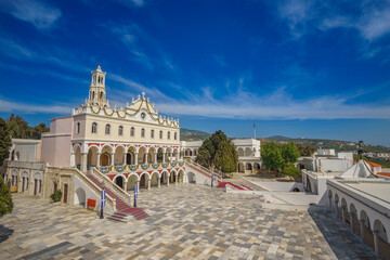 Fototapeta premium Exterior view of Panagia Megalochari church or Virgin Mary in Tinos island. It is the patron saint of Tinos and considered as the saint protector of Greece