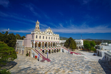 Obraz premium Exterior view of Panagia Megalochari church or Virgin Mary in Tinos island. It is the patron saint of Tinos and considered as the saint protector of Greece