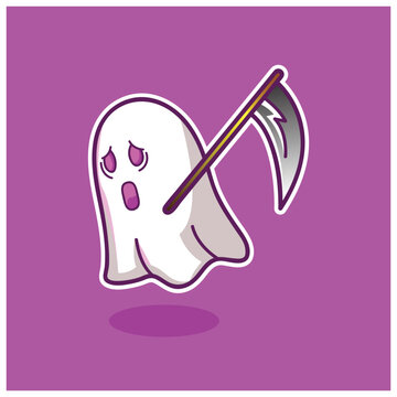 cute ghost carrying machete  halloween character design